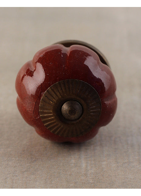 Solid Maroon Melon Shaped Ceramic Kitchen Cabinet Knob