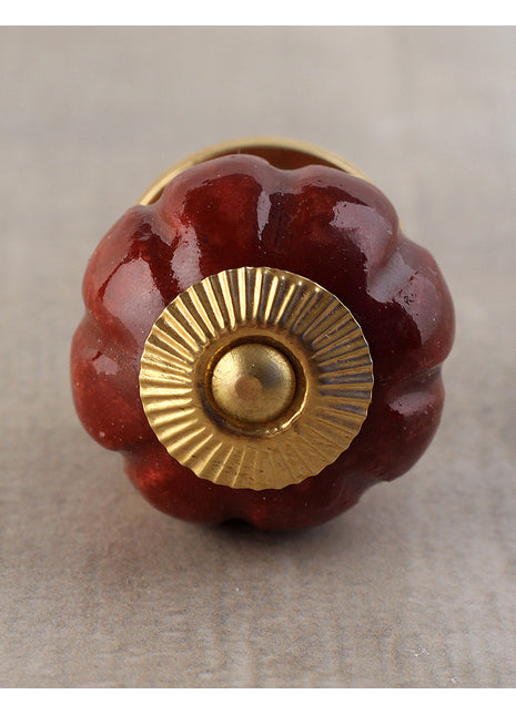 Solid Maroon Melon Shaped Ceramic Kitchen Cabinet Knob