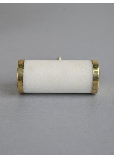 Brass and Marble Stone White Cylinder Shape Cabinet Drawer Knob