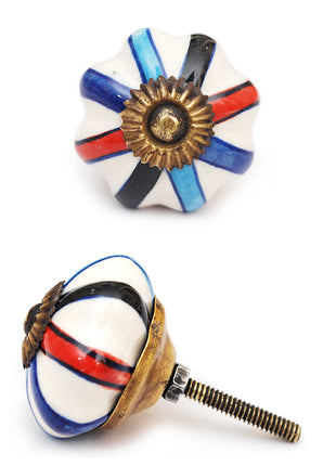 White Floral Dresser Cabinet Knob With Multicolor Print