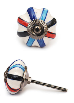 White Floral Dresser Cabinet Knob With Multicolor Print