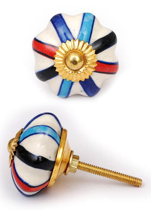 White Floral Dresser Cabinet Knob With Multicolor Print