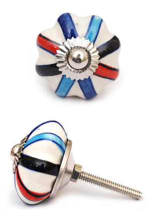 White Floral Dresser Cabinet Knob With Multicolor Print