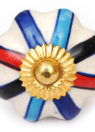 White Floral Dresser Cabinet Knob With Multicolor Print