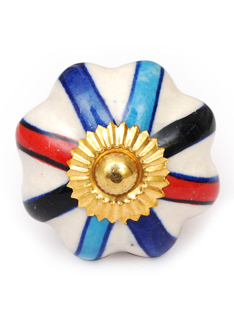 White Floral Dresser Cabinet Knob With Multicolor Print