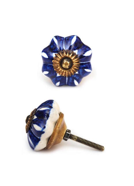 Elegant Blue Kitchen Cabinet Knob With White Design