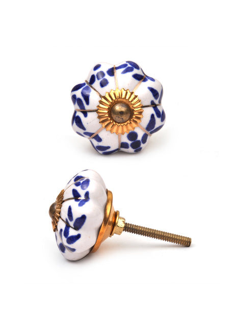 Elegant White And Blue Door Knob With Golden Design