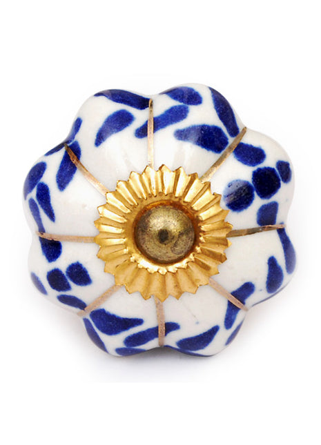 Elegant White And Blue Door Knob With Golden Design
