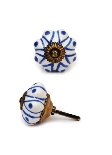 Elegant White Ceramic Drawer Knob With Blue Print
