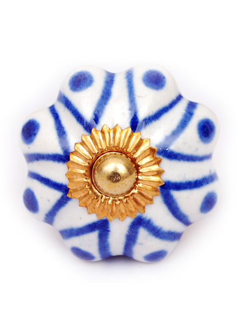 Elegant White Ceramic Drawer Knob With Blue Print