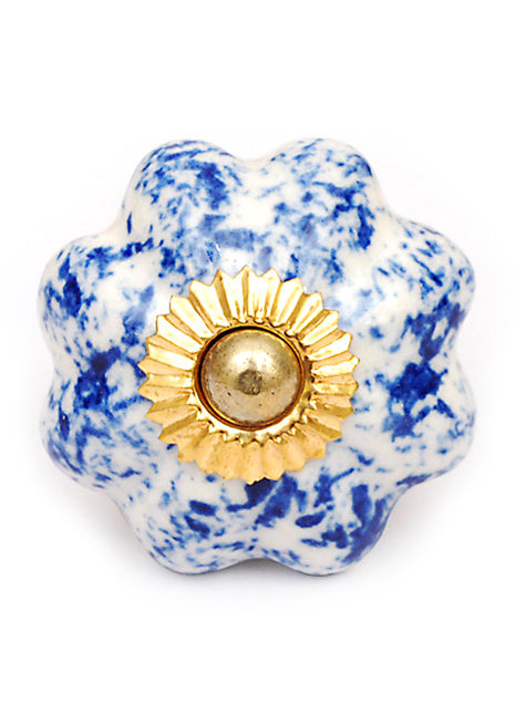 Flower Shaped Blue And White Textured Handmade Cabinet Knob