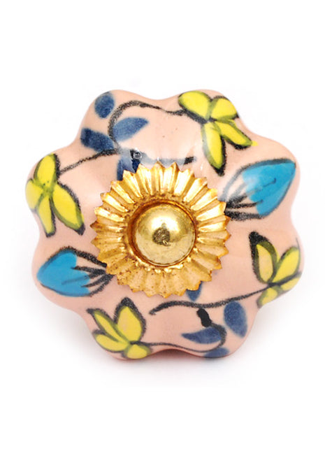 Pink Floral Dresser Cabinet Knob With Multicolor Print