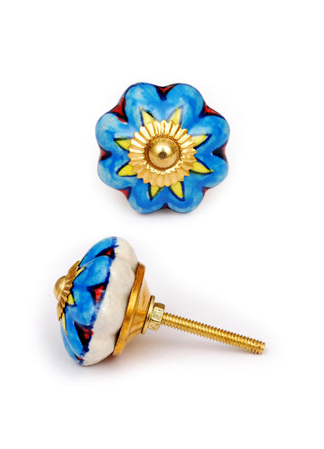 Turquoise Flower Ceramic Cabinet Drawer Knob