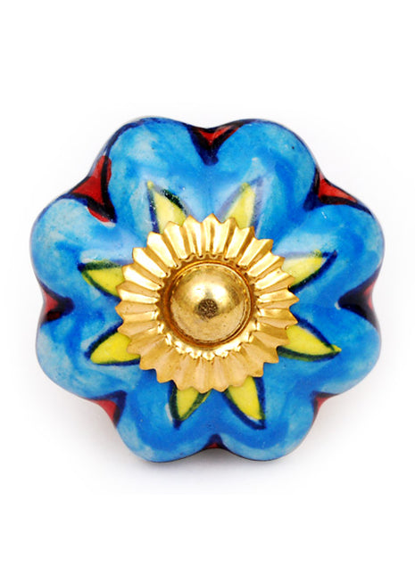 Turquoise Flower Ceramic Cabinet Drawer Knob
