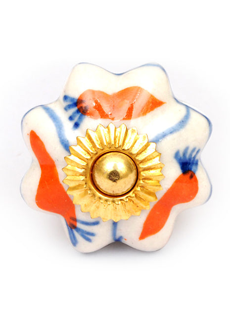 Flower Shaped White Dresser Cabinet Knob With Carrot Design