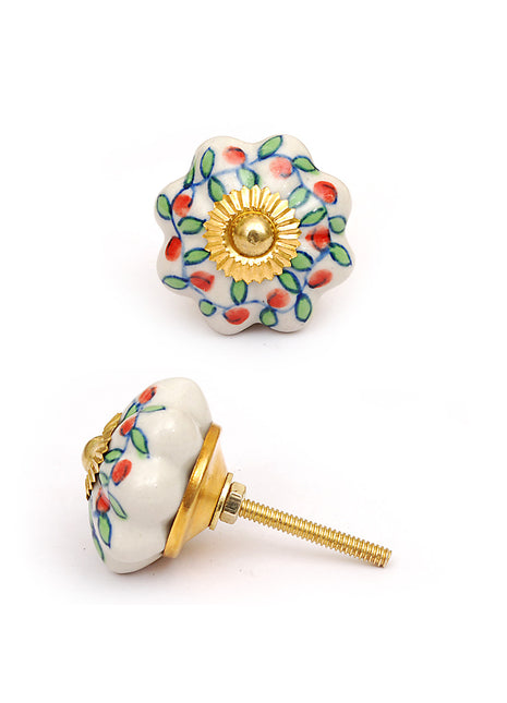 White Floral Ceramic Drawer Knob