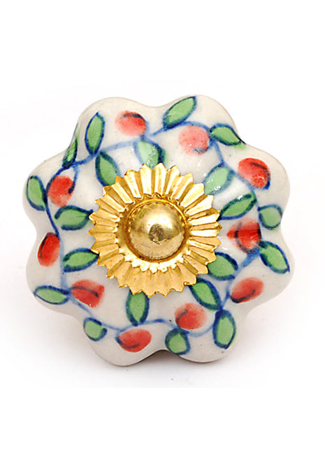White Floral Ceramic Drawer Knob