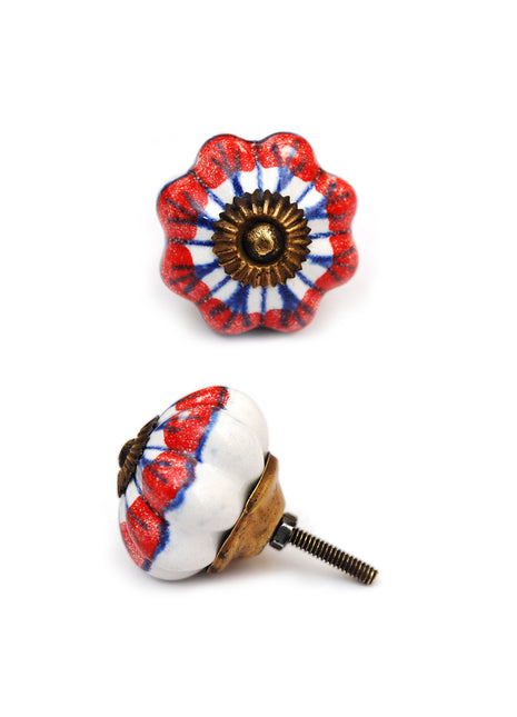 White Stylish Ceramic Drawer Knob With Multicolor Print