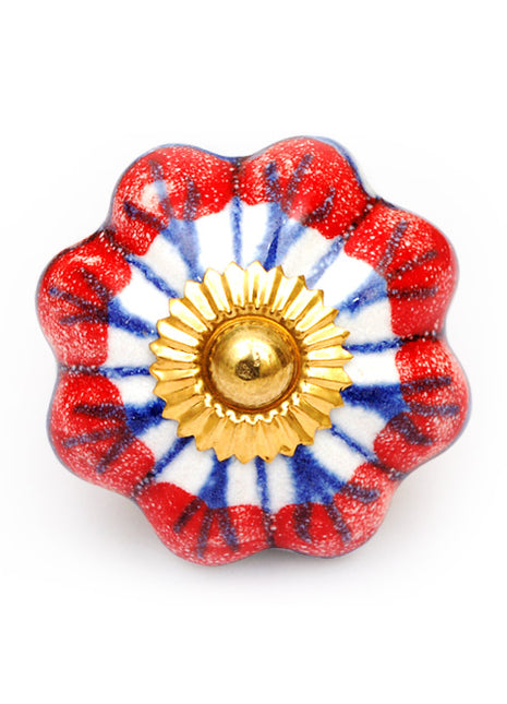 White Stylish Ceramic Drawer Knob With Multicolor Print