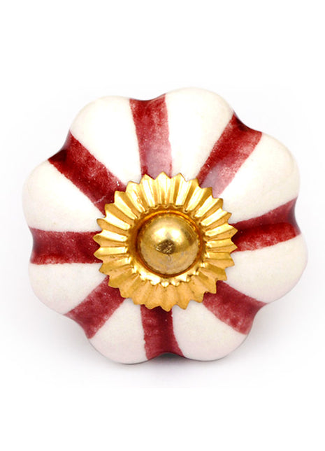 Handmade White Floral Kitchen Cabinet Knob With Red Print