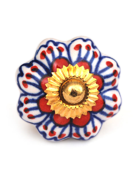 White Elegant Ceramic Door Knob With Multicolor Print