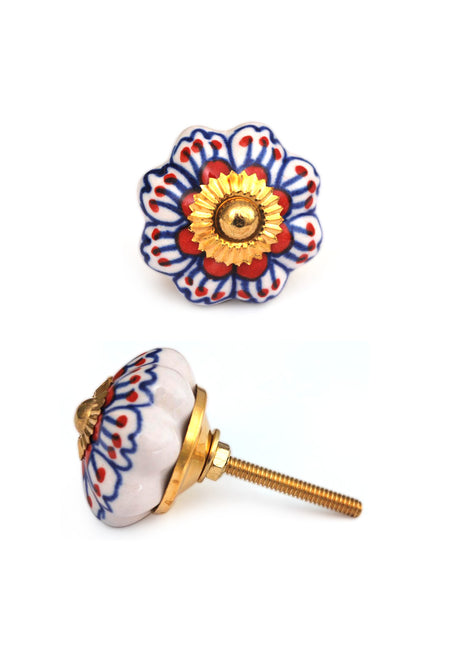 White Elegant Ceramic Door Knob With Multicolor Print