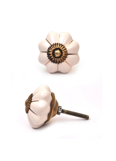 Elegant White Kitchen Cabinet Knob With Golden Design