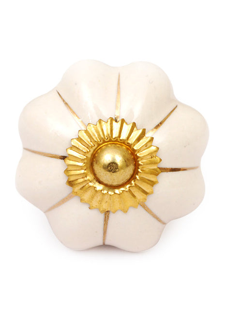 Elegant White Kitchen Cabinet Knob With Golden Design