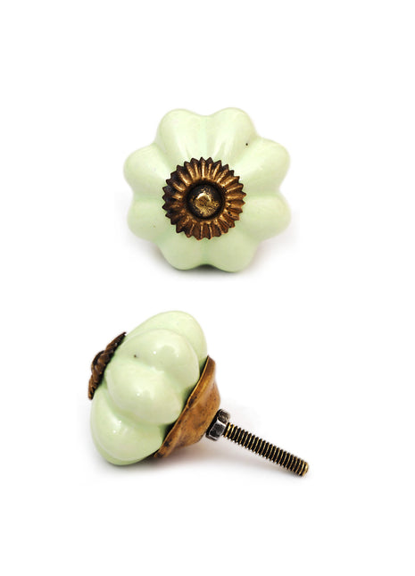 Green Handmade Flower Shape Ceramic Cabinet Knob