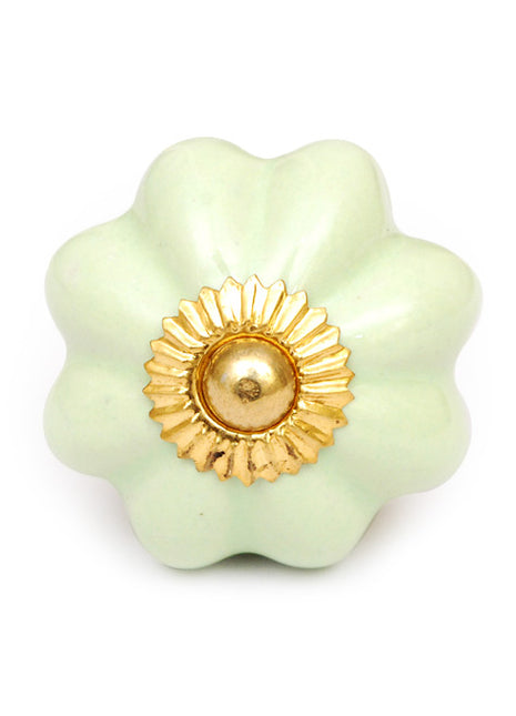 Green Handmade Flower Shape Ceramic Cabinet Knob