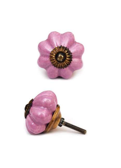 Solid Pink Flower Shaped Ceramic Dresser Cabinet Knob