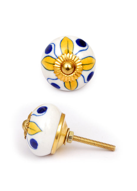 Well Designed White Dresser Cabinet Knob With Yellow Flower