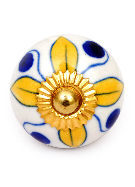 Well Designed White Dresser Cabinet Knob With Yellow Flower