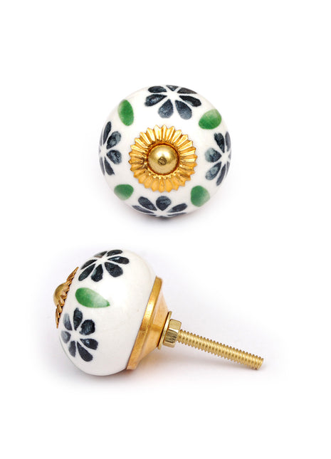 Unique White Flower And Leaves Ceramic Cabinet Knob