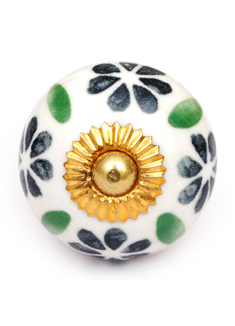 Unique White Flower And Leaves Ceramic Cabinet Knob