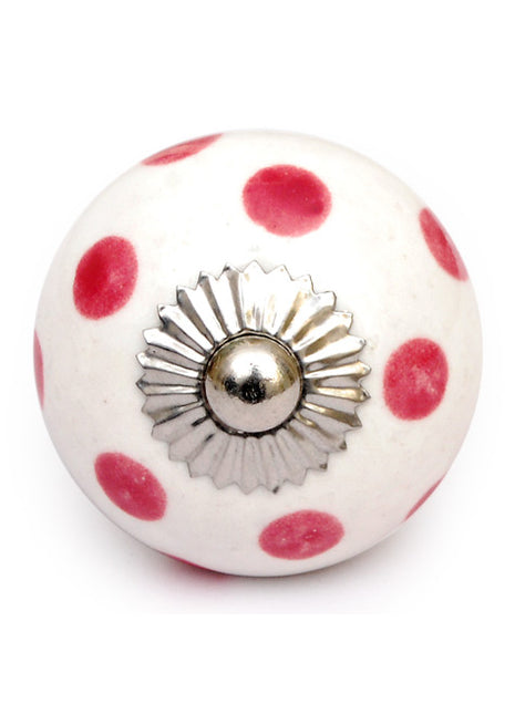 White Knob With Beautifully Hand Painted Pink Polka Dots