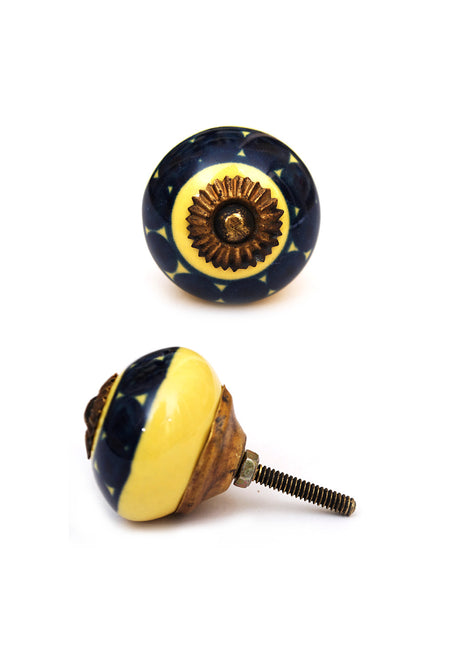 Stylish Blue And Yellow Ceramic Drawer Knob