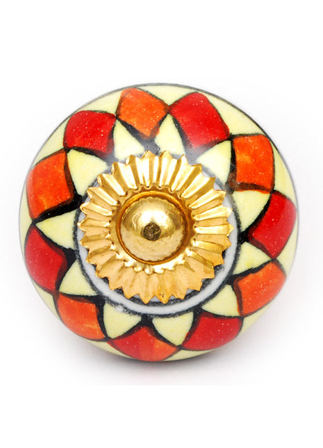 Round Kitchen Cabinet Knob With Red And Lime Green Print