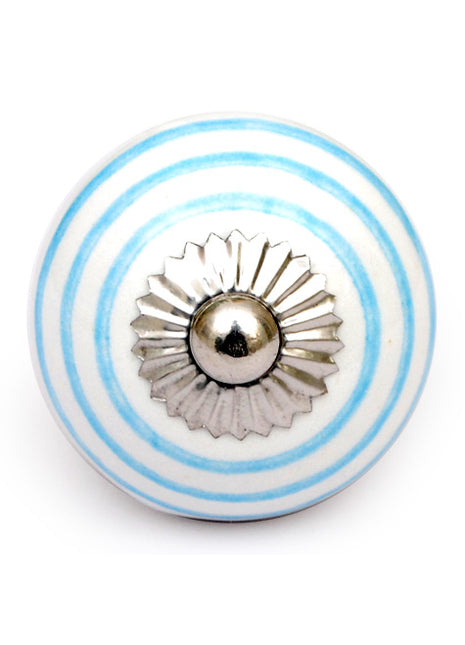 White And Turquoise Spiral Hand Painted Cabinet Knob