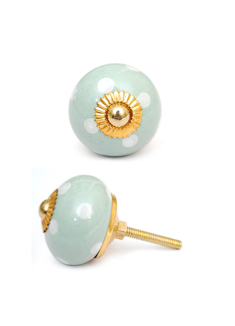Mint Color Knob With White Polka Dots