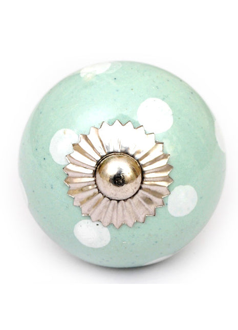 Mint Color Knob With White Polka Dots