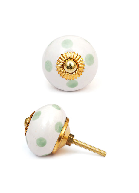 Green Polka Dots Ceramic Cabinet Knob