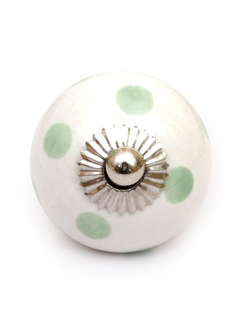 Green Polka Dots Ceramic Cabinet Knob