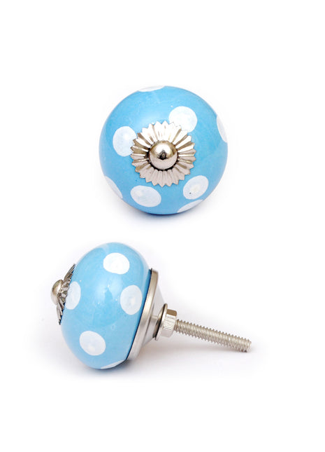 Round Turquoise Door Knob With White Polka-Dots