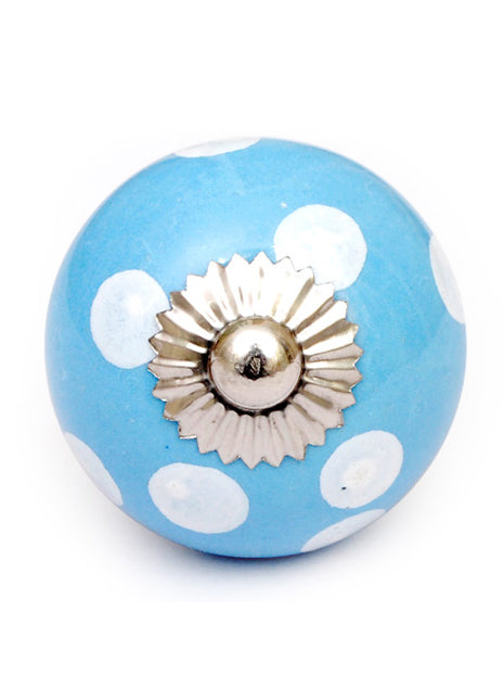 Round Turquoise Door Knob With White Polka-Dots