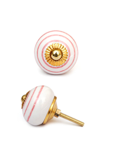 White And Pink Spiral Hand Painted Cabinet Knob
