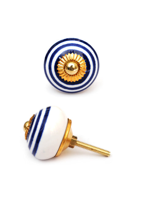 Spiral Blue And White Ceramic Door Knob