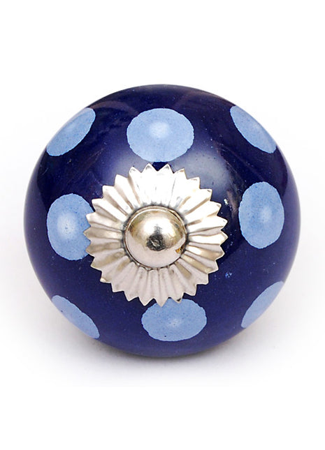Blue Ceramic Kitchen Cabinet Knob With Turquoise Polka Dots