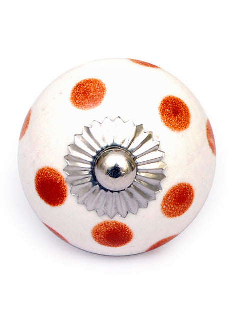 White Knob With Beautifully Hand Painted Brown Polka Dots