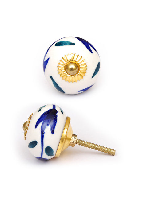 Stylish White Kitchen Cabinet Knob With Blue Design